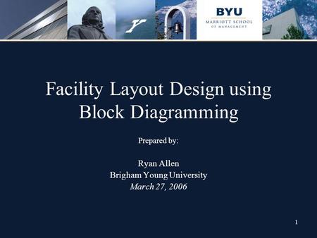 1 Facility Layout Design using Block Diagramming Prepared by: Ryan Allen Brigham Young University March 27, 2006.
