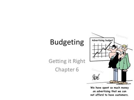 Budgeting Getting it Right Chapter 6. Decisions Objectives Budget  Control tool, planning, accountability Advertising Budget Media Selection Media Strategy.