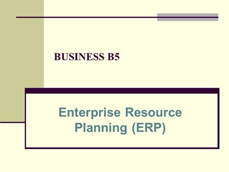 Enterprise Resource Planning (ERP)