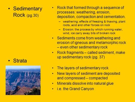 Sedimentary Rock (pg.30) Strata