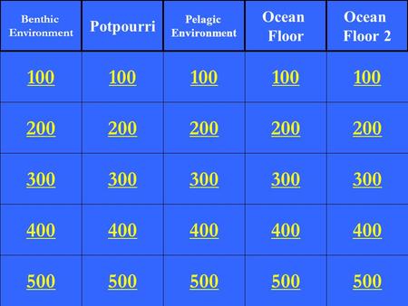 200 300 400 500 100 200 300 400 500 100 200 300 400 500 100 200 300 400 500 100 200 300 400 500 100 Benthic Environment Potpourri Pelagic Environment Ocean.