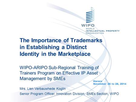 The Importance of Trademarks in Establishing a Distinct Identity in the Marketplace WIPO-ARIPO Sub-Regional Training of Trainers Program on Effective IP.