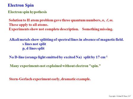 Electron Spin Electron spin hypothesis