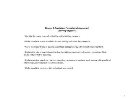 Chapter 4: Predictors: Psychological Assessment