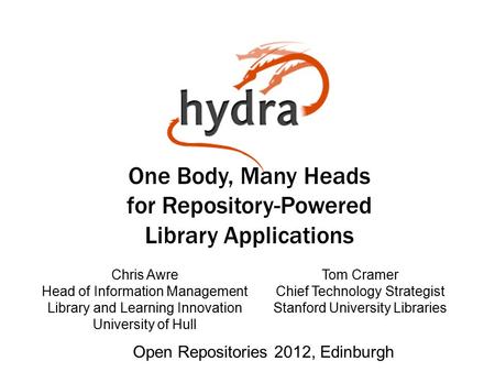 One Body, Many Heads for Repository-Powered Library Applications Chris Awre Head of Information Management Library and Learning Innovation University of.
