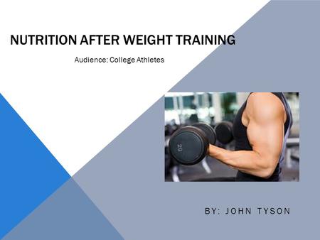 NUTRITION AFTER WEIGHT TRAINING BY: JOHN TYSON Audience: College Athletes.