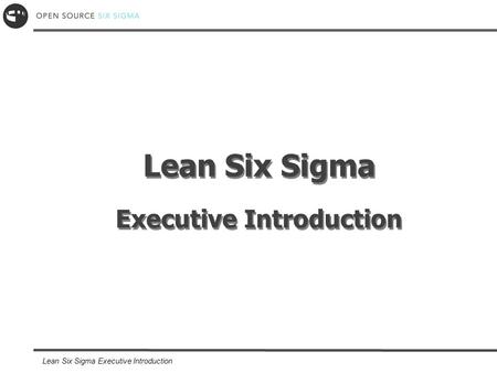 Lean Six Sigma Executive Introduction. Copyright OpenSourceSixSigma.com Competition Every morning in Africa, a gazelle wakes up; it knows it must run.