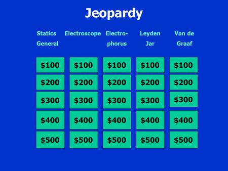 Jeopardy $100 $200 $300 $400 $500 $100 $200 $300 $400 $500 $100 $200 $300 $400 $500 $100 $200 $300 $400 $500 $100 $200 $300 $400 $500 Statics General.