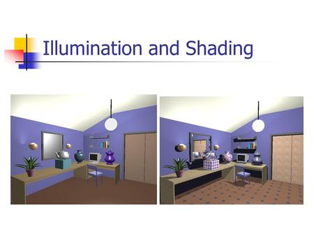 Illumination and Shading. Illumination (Lighting) Model the interaction of light with surface points to determine their final color and brightness OpenGL.
