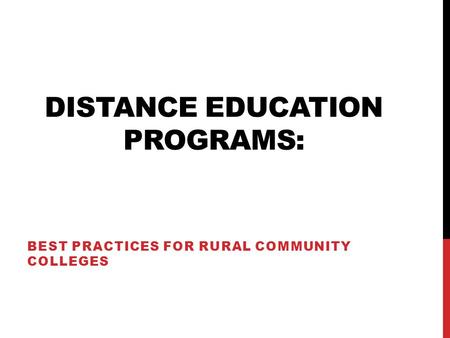 DISTANCE EDUCATION PROGRAMS: BEST PRACTICES FOR RURAL COMMUNITY COLLEGES.