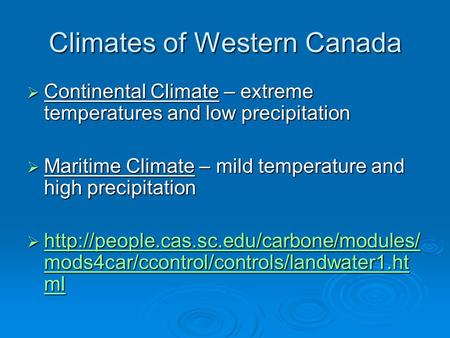 Climates of Western Canada