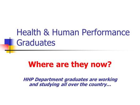 Health & Human Performance Graduates Where are they now? HHP Department graduates are working and studying all over the country…