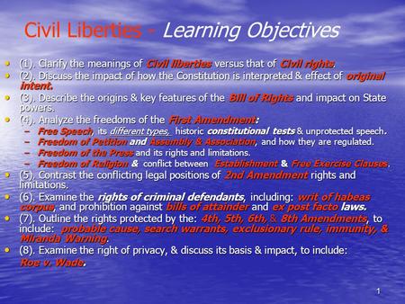 Civil Liberties - Learning Objectives