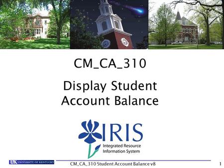 CM_CA_310 Student Account Balance v81 CM_CA_310 Display Student Account Balance.