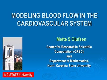 MODELING BLOOD FLOW IN THE CARDIOVASCULAR SYSTEM Center for Research in Scientific Computation (CRSC) and Department of Mathematics, North Carolina State.