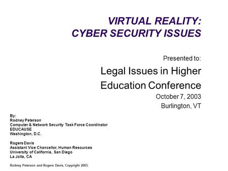 VIRTUAL REALITY: CYBER SECURITY ISSUES