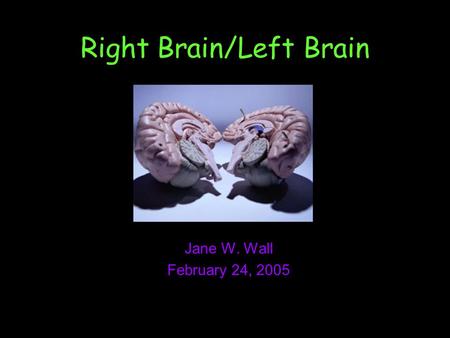 Right Brain/Left Brain Jane W. Wall February 24, 2005.