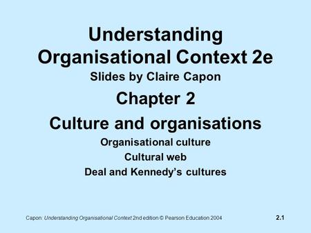 Understanding Organisational Context 2e