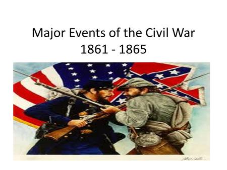 Major Events of the Civil War 1861 - 1865. Firing on Fort Sumter (1861) On April 12, 1861 the Rebels bombarded Fort Sumter, a federal fort in Charleston.