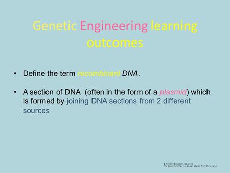 Genetic Engineering learning outcomes