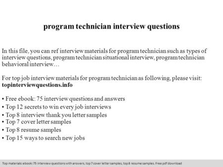 program technician interview questions