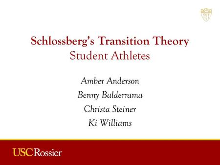 Schlossberg’s Transition Theory Student Athletes Amber Anderson Benny Balderrama Christa Steiner Ki Williams.