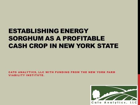 CATO ANALYTICS, LLC WITH FUNDING FROM THE NEW YORK FARM VIABILITY INSTITUTE. ESTABLISHING ENERGY SORGHUM AS A PROFITABLE CASH CROP IN NEW YORK STATE.