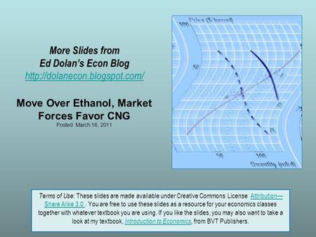 More Slides from Ed Dolan’s Econ Blog  Move Over Ethanol, Market Forces Favor CNG Posted March 16, 2011