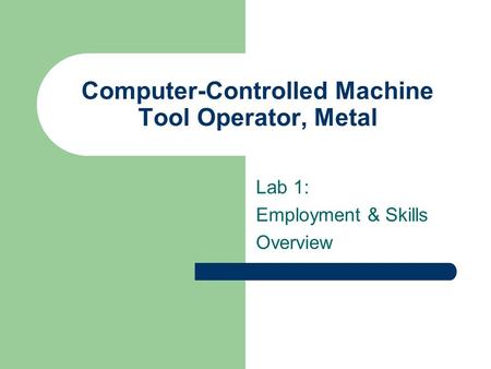 Computer-Controlled Machine Tool Operator, Metal Lab 1: Employment & Skills Overview.