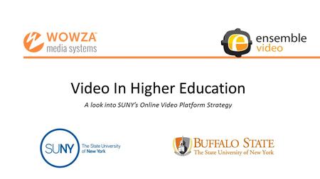 Video In Higher Education A look into SUNY’s Online Video Platform Strategy Ryan presents: Welcome to today’s Wowza Webinar: Video in Higher Education: