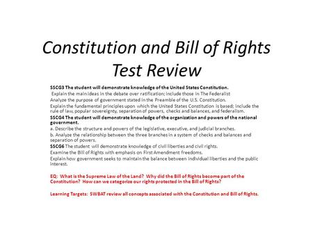 Constitution and Bill of Rights Test Review