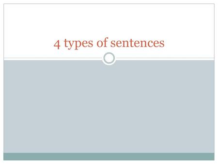 4 types of sentences. I will be able to identify declarative, interrogative, imperative, and exclamatory sentences.