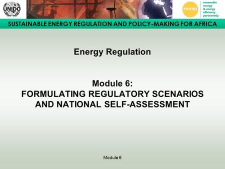 SUSTAINABLE ENERGY REGULATION AND POLICY-MAKING FOR AFRICA Module 6 Energy Regulation Module 6: FORMULATING REGULATORY SCENARIOS AND NATIONAL SELF-ASSESSMENT.