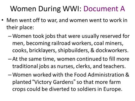 Women During WWI: Document A