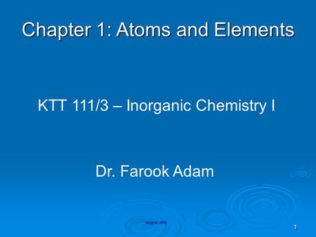 KTT 111/3 – Inorganic Chemistry I