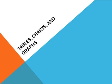 TABLES, CHARTS, AND GRAPHS. TABLES  A Table is simply a set of numbers from which you could draw a graph or chart.  A table should provide a clear summary.