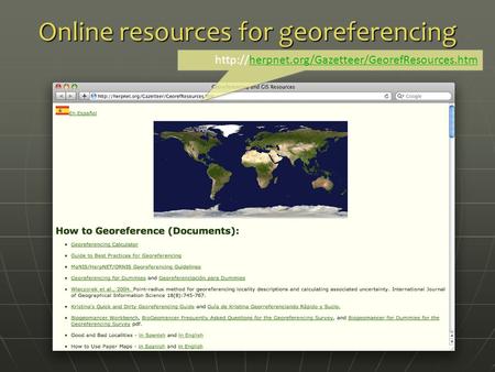 Online resources for georeferencing