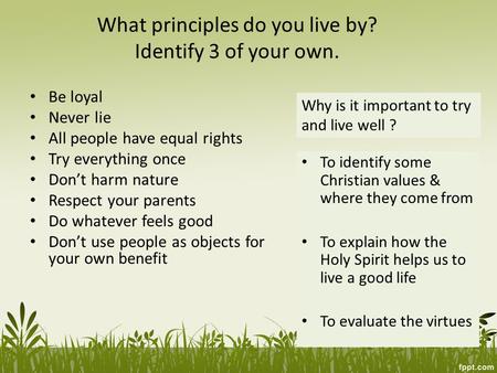 What principles do you live by? Identify 3 of your own.