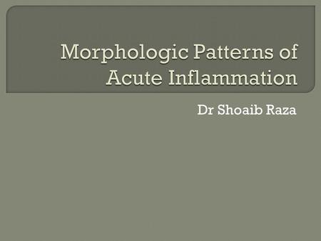 Dr Shoaib Raza. Acute inflammation is morphologically characterized by – Dilatation of small blood vessels – Slowing of blood flow – Leukocyte infiltration.