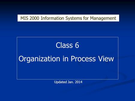Class 6 Organization in Process View MIS 2000 Information Systems for Management Updated Jan. 2014.