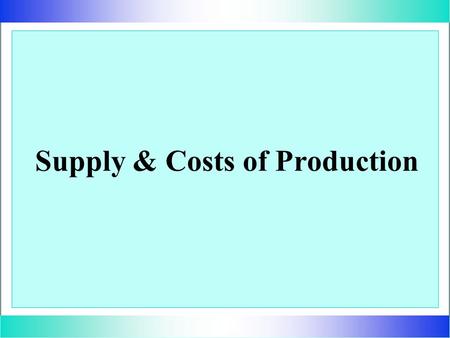 Supply & Costs of Production