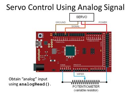 Servo Control Using Analog Signal Obtain “analog” input using analogRead().