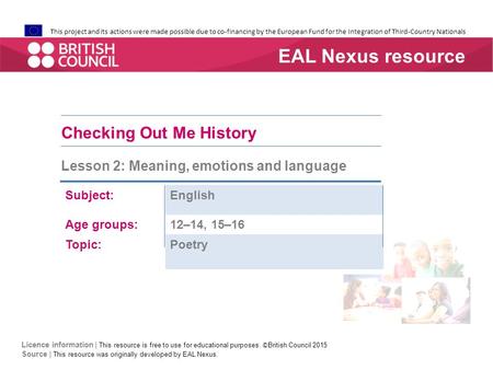EAL Nexus resource Checking Out Me History