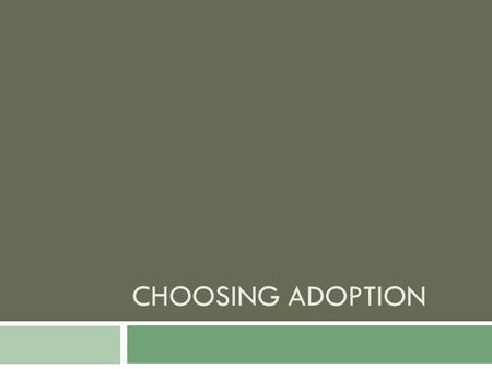 CHOOSING ADOPTION. Choosing Adoption  Biological parenthood is not the only option for those who want children and are ready to become parents.  Adoption-is.