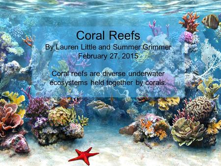 Coral Reefs By Lauren Little and Summer Grimmer February 27, 2015
