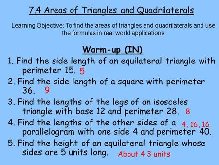 7.4 Areas of Triangles and Quadrilaterals