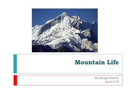 Mountain Life By Giorgio Fenech Junior 2 B. What do mountains look like?  Mountains can be rocky and barren.  Some have trees growing on their sides.