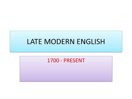 LATE MODERN ENGLISH 1700 - PRESENT. LANGUAGE IS THE MIRROR OF THE EVOLUTION OF HUMAN CIVILISATION Late Modern English ( ± 1700-1900) English in the 20th.