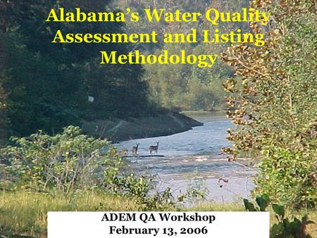 Alabama’s Water Quality Assessment and Listing Methodology ADEM QA Workshop February 13, 2006.