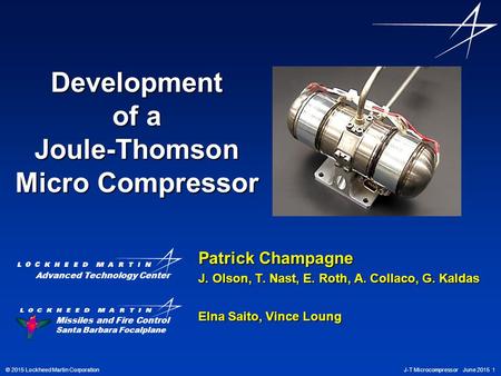 Development of a Joule-Thomson Micro Compressor